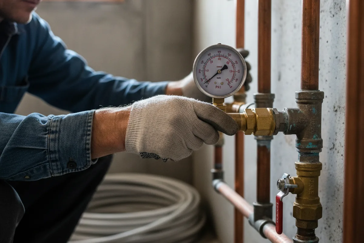 Pressure testing a repaired line during Water Line Repair in Mc Indoe Falls